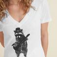 Raccoon Wielding Ukulele Women's Jersey Short Sleeve Deep V-Neck Tshirt