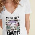 Simmer Down Cowboy Western Style Gift Women's Jersey Short Sleeve Deep V-Neck Tshirt