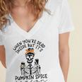 Skeleton When You’Re Dead Inside But It’S Pumpkin Spice Season Skeleton Fall Pumpkin Spice SeasonWomen's Jersey Short Sleeve Deep V-Neck Tshirt