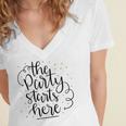 The Party Starts Here Women's Jersey Short Sleeve Deep V-Neck Tshirt