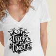 Trick Or Treat Halloween 155 Shirt Women's Jersey Short Sleeve Deep V-Neck Tshirt