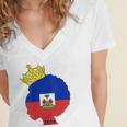 Womens Haitian Afro Queen 1804 Haiti Flag Day Crown Women Gift Women's Jersey Short Sleeve Deep V-Neck Tshirt