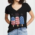 America 4Th Of July Popsicle Ice Cream Us Flag Patriotic Women's Jersey Short Sleeve Deep V-Neck Tshirt