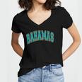 Bahamas Varsity Style Teal Text With Yellow Outline Women's Jersey Short Sleeve Deep V-Neck Tshirt