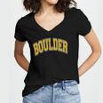 Boulder Colorado Co Varsity Style Amber Text Women's Jersey Short Sleeve Deep V-Neck Tshirt
