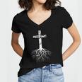 Christian Cross Roots Faith Women's Jersey Short Sleeve Deep V-Neck Tshirt