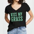 Funny Lawn Mowing Kiss My Grass Caretaker Women's Jersey Short Sleeve Deep V-Neck Tshirt