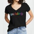 Gay Pride Design With Lgbt Support And Respect You Belong Women's Jersey Short Sleeve Deep V-Neck Tshirt