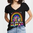 Human Lgbt Flag Gay Pride Month Transgender Rainbow Lesbian Women's Jersey Short Sleeve Deep V-Neck Tshirt