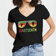 Juneteenth Sunglasses Black Pride Flag Fists Men Women Women's Jersey Short Sleeve Deep V-Neck Tshirt