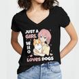 Just A Girl Who Loves Dogs Cute Corgi Lover Outfit & Apparel Women's Jersey Short Sleeve Deep V-Neck Tshirt