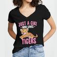 Just A Girl Who Loves Tigers Cute Kawaii Tiger Animal Women's Jersey Short Sleeve Deep V-Neck Tshirt