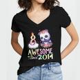 Kids Awesome Since 2014 8Th Birthday 8 Years Old Panda Girl Women's Jersey Short Sleeve Deep V-Neck Tshirt