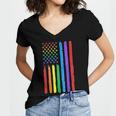 Lgbtq American Flag Pride Rainbow Gay Lesbian Bi Transgender Women's Jersey Short Sleeve Deep V-Neck Tshirt