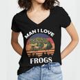 Man I Love Frogs Funny Retro Frog Women's Jersey Short Sleeve Deep V-Neck Tshirt