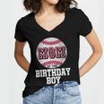 Mom Of The Birthday Boy Baseball Player Vintage Retro Women's Jersey Short Sleeve Deep V-Neck Tshirt