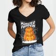 Monster Pumpkin Women's Jersey Short Sleeve Deep V-Neck Tshirt