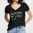 Nurse Rainbow Flag Lgbt Lgbtq Gay Lesbian Bi Pride Ally Women's Jersey Short Sleeve Deep V-Neck Tshirt