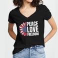 Peace Love Freedom America Usa Flag Sunflower Women's Jersey Short Sleeve Deep V-Neck Tshirt