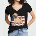 Pug Dad & Mom American Flag 4Th Of July Usa Funny Pug Lover Women's Jersey Short Sleeve Deep V-Neck Tshirt