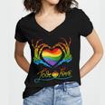 Rainbow Heart Skeleton Love Is Love Lgbt Gay Lesbian Pride Women's Jersey Short Sleeve Deep V-Neck Tshirt
