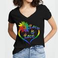 Rainbow Sunflower Love Is Love Lgbt Gay Lesbian Pride V2 Women's Jersey Short Sleeve Deep V-Neck Tshirt
