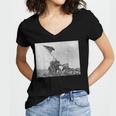 Raising The Flag On Iwo Jima Ww2 World War Ii Patriotic Women's Jersey Short Sleeve Deep V-Neck Tshirt