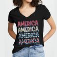 Retro Vintage America Red Blue And White 4Th July Patriotic Women's Jersey Short Sleeve Deep V-Neck Tshirt
