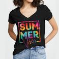 Summer Vibes Tie Dye Hello Summer Vacation Women's Jersey Short Sleeve Deep V-Neck Tshirt