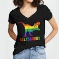 T Rex Dinosaur Lgbt Gay Pride Flag Allysaurus Ally Women's Jersey Short Sleeve Deep V-Neck Tshirt