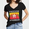 Three Finger Salute Myanmar Freedom Women's Jersey Short Sleeve Deep V-Neck Tshirt