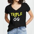 Triple Og Popular Hip Hop Urban Quote Original Gangster Women's Jersey Short Sleeve Deep V-Neck Tshirt