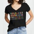 Womens Girls Just Wanna Have Fundamental Rights Feminism Womens Women's Jersey Short Sleeve Deep V-Neck Tshirt