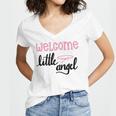 Baby Shower Text Design Welcome Little Angel Women's Jersey Short Sleeve Deep V-Neck Tshirt