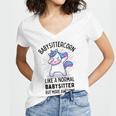 Babysittercorn Funny Unicorn Dabbing Gift Like A Normal Babysitter But More Awesome Women's Jersey Short Sleeve Deep V-Neck Tshirt