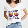 Beaching Not Teaching Sunglasses Summertime Beach Vacation Women's Jersey Short Sleeve Deep V-Neck Tshirt