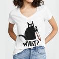 Cat What Murderous Black Cat With Knife Women's Jersey Short Sleeve Deep V-Neck Tshirt