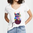 Cute Cat Gift For Kitten Lovers Colorful Art Kitty Adoption Women's Jersey Short Sleeve Deep V-Neck Tshirt