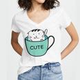 Cute Cat In Mug Women's Jersey Short Sleeve Deep V-Neck Tshirt