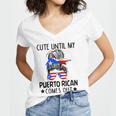 Cute Until My Puerto Rican Comes Out Messy Bun Hair Women's Jersey Short Sleeve Deep V-Neck Tshirt