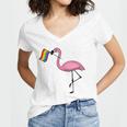 Flamingo Lgbt Flag Cool Gay Rights Supporters Gift Women's Jersey Short Sleeve Deep V-Neck Tshirt
