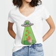 Funny Alien Ufo Abduction Fried Chicken Aliens Lover V2 Women's Jersey Short Sleeve Deep V-Neck Tshirt