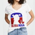 Funny Ultra Maga Gift For Americans Trump Biden Lover Women's Jersey Short Sleeve Deep V-Neck Tshirt