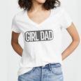 Girl Dad Vintage Proud Father Of Girl Dad Fathers Day Women's Jersey Short Sleeve Deep V-Neck Tshirt