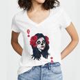 Halloween Sugar Skull With Red Floral Halloween Gift By Mesa Cute Women's Jersey Short Sleeve Deep V-Neck Tshirt
