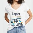 Happy Hanukkah Chanukah Pajama 893 Shirt Women's Jersey Short Sleeve Deep V-Neck Tshirt