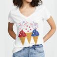 Memorial Day 4Th Of July Holiday Patriotic Ice Cream Women's Jersey Short Sleeve Deep V-Neck Tshirt