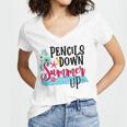 Pencils Down Summer Up Women's Jersey Short Sleeve Deep V-Neck Tshirt