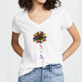 Rainbow Sunflower Love Is Love Lgbt Gay Lesbian Pride Women's Jersey Short Sleeve Deep V-Neck Tshirt