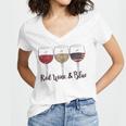 Red Wine & Blue 4Th Of July Wine Red White Blue Wine Glasses V2 Women's Jersey Short Sleeve Deep V-Neck Tshirt